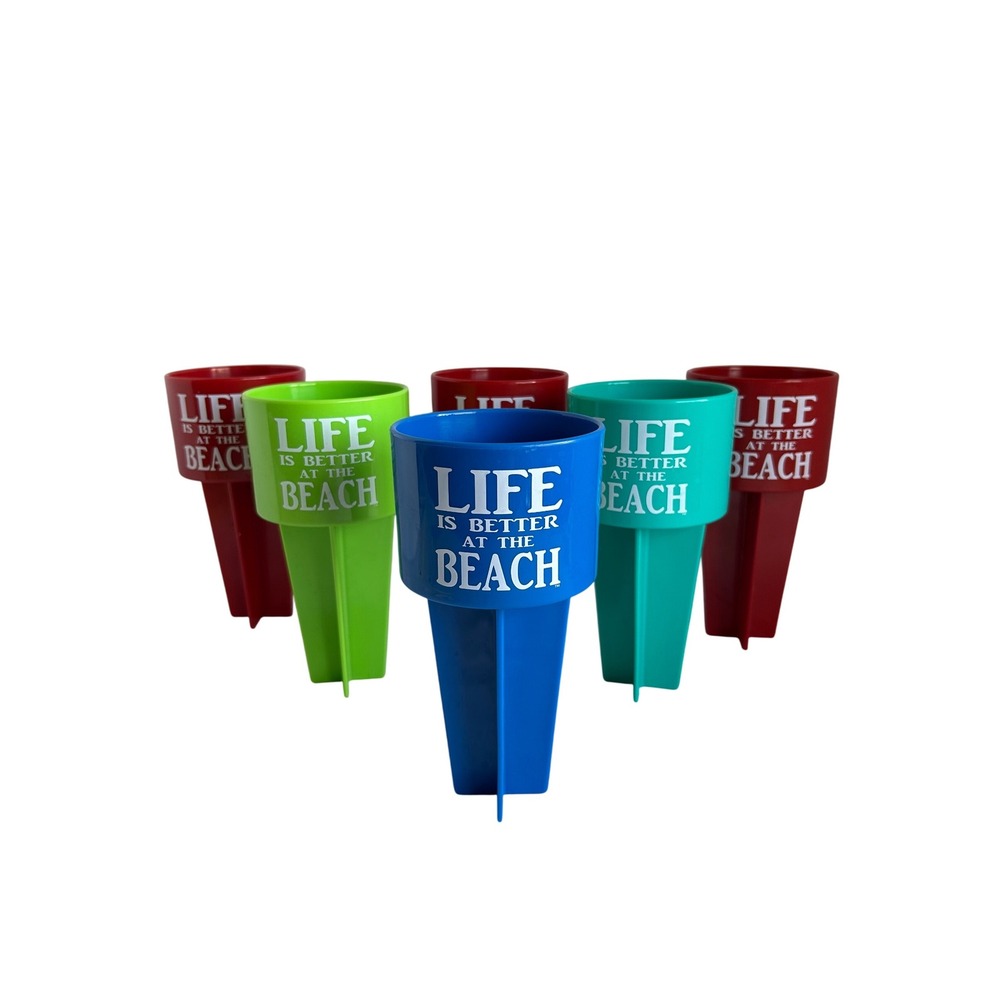 Set of 6 Beach Sand Drink Holders "Life is Better at the Beach" Cup Stakes‎ New